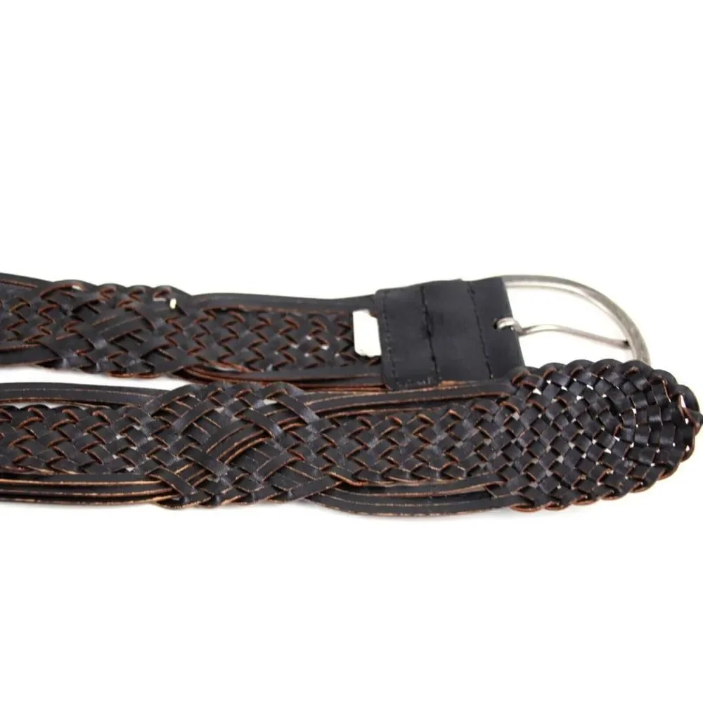 BRAIDED WOVEN BROWN BONDED LEATHER 2